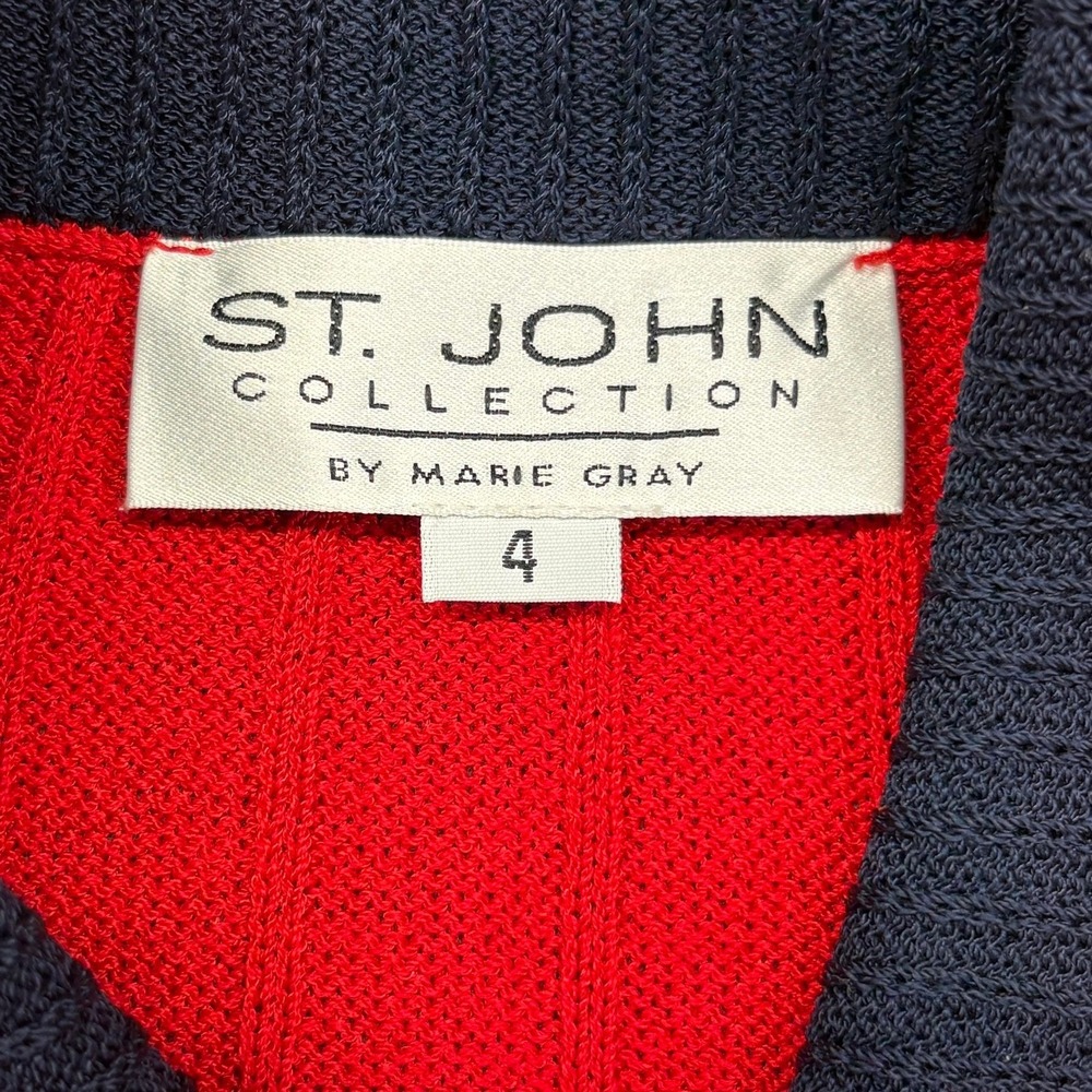 St John Santana Knit Full Zip Jacket Womens 4 Red Navy Gold Crest Nautical VTG - Picture 4 of 10